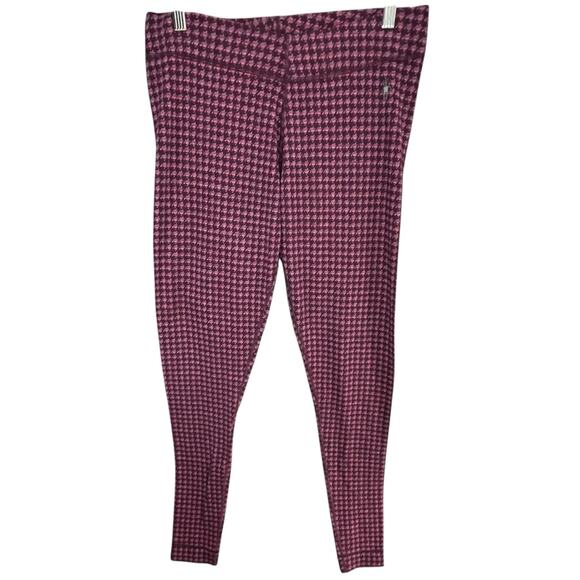 Smartwool Merino 250 Baselayer Leggings Womens XL Burgundy Houndstooth Comfort - Picture 1 of 15